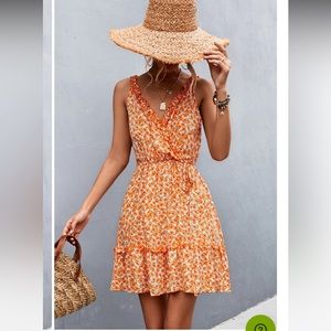 Beachsissi V Neck Floral Print Frill Sleeveless Casual Dress Small NWT